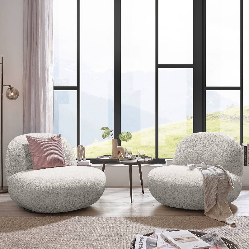 home24 Drehsessel MORLEY Grau/Weiß Strukturstoff Purna 85 x 70 x 99cm von home24