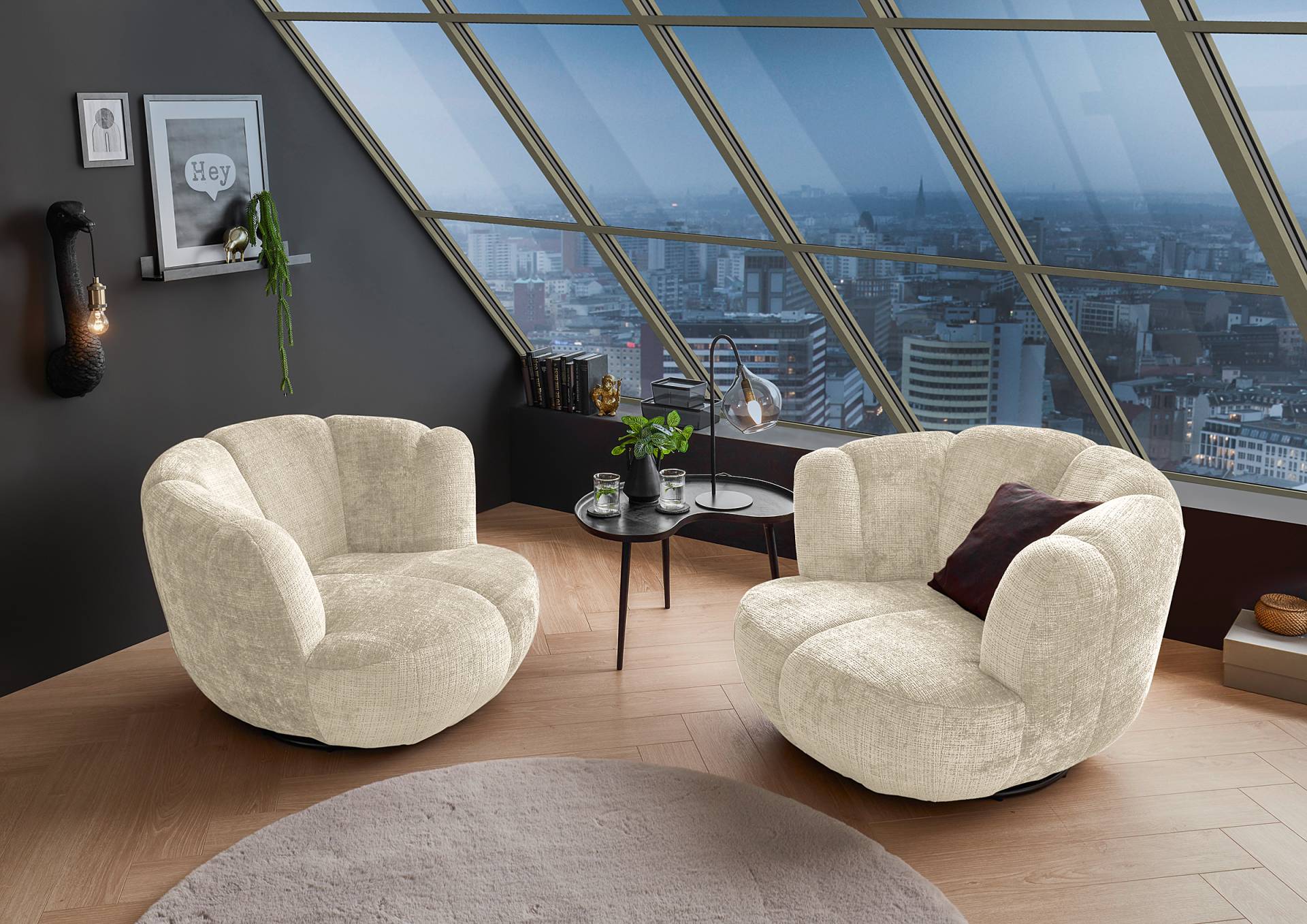 home24 Drehsessel NEDLANDS Beige Chenille Cristy 101 x 69 x 107cm von home24