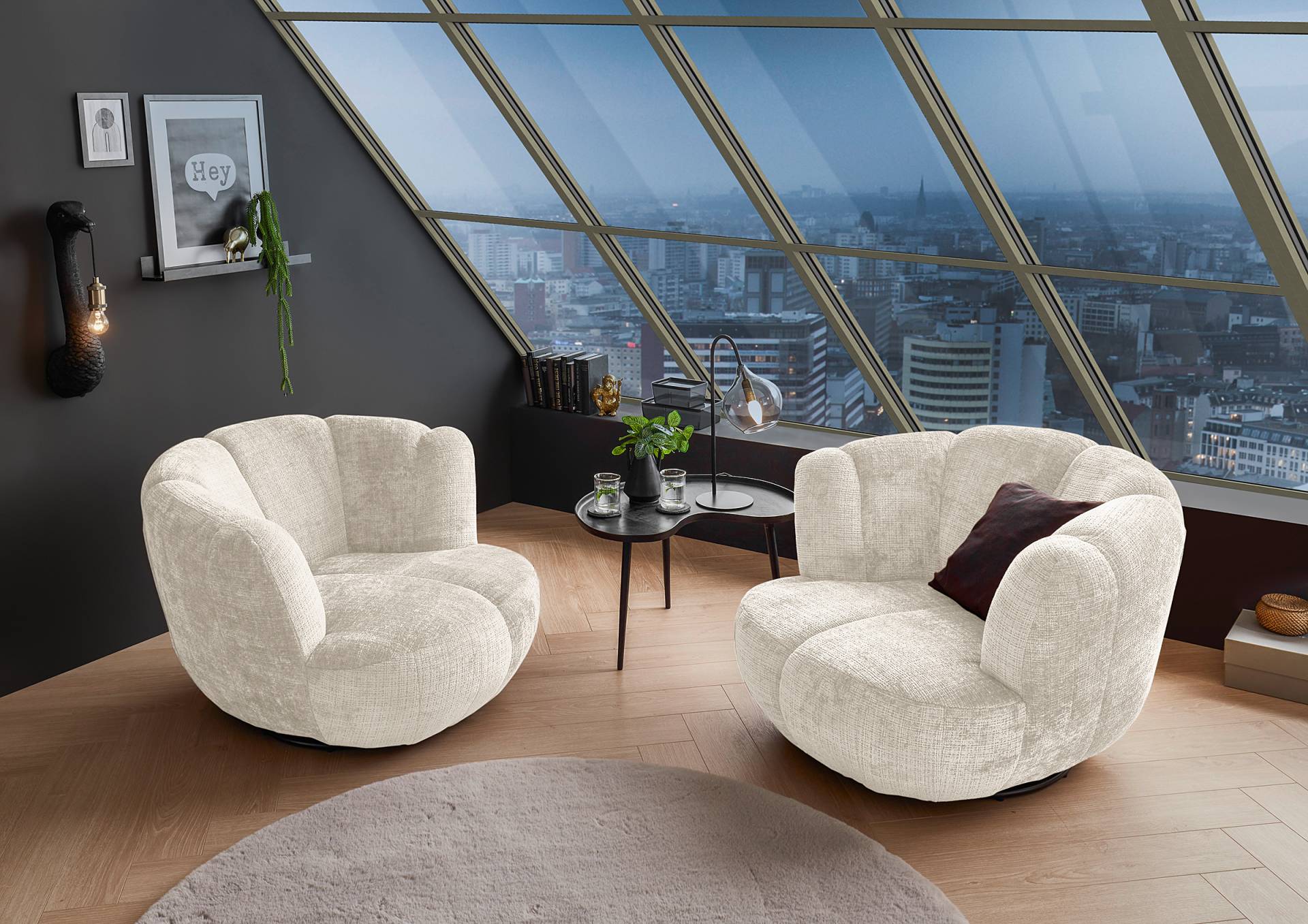 home24 Drehsessel NEDLANDS Weiß Chenille Cristy 101 x 69 x 107cm von home24