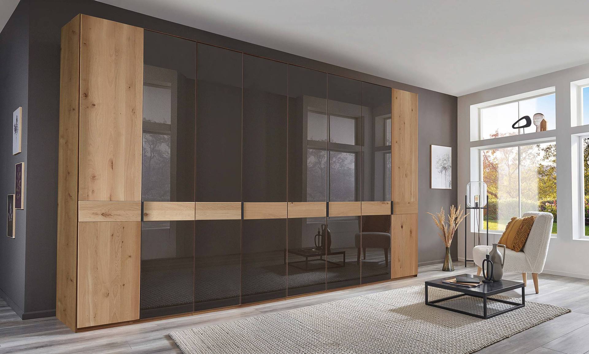 home24 Drehtürenschrank - Glastür A 393 x 236cm Braun/Mokka von home24