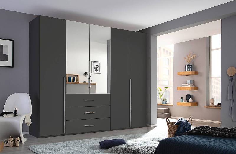 home24 Drehtürenschrank Montclar mit Spiegel 251cm Schwarz/Graphit von home24