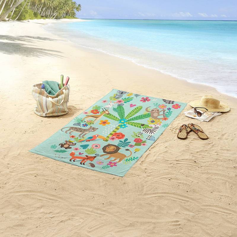 home24 Duschtuch Happy 75 x 150 x 1cm Türkis/Multicolor von home24