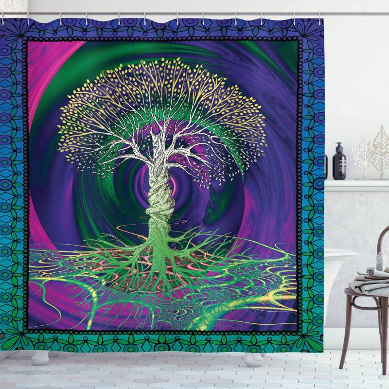 home24 Duschvorhang Digitale Kunst Webstoff Blau/Violett 175 x 240cm von home24
