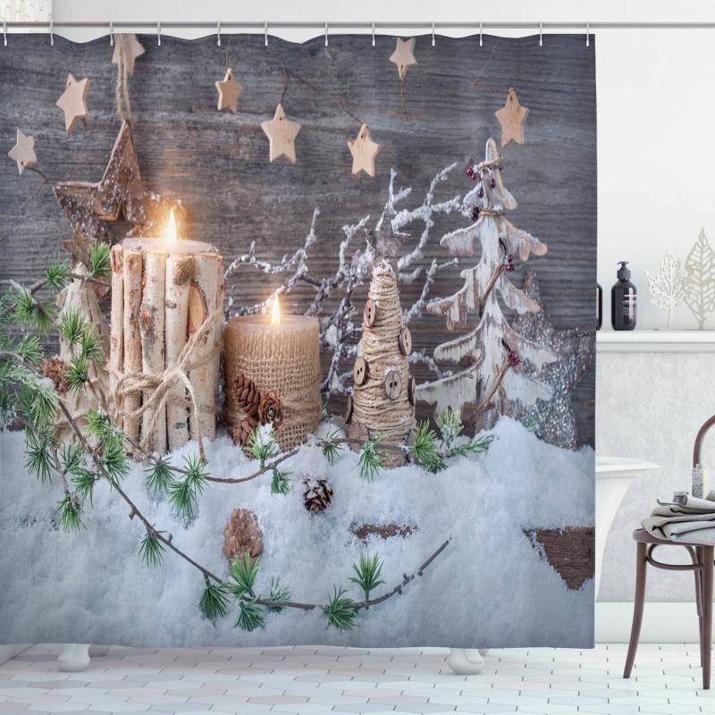 home24 Duschvorhang Kerzen mit Laternen Webstoff Multicolor 175 x 240cm von home24
