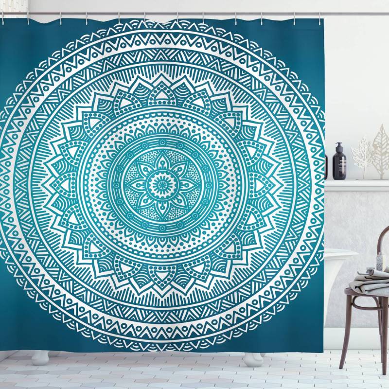 home24 Duschvorhang Starry Blumen Webstoff Türkis 175 x 180cm von home24
