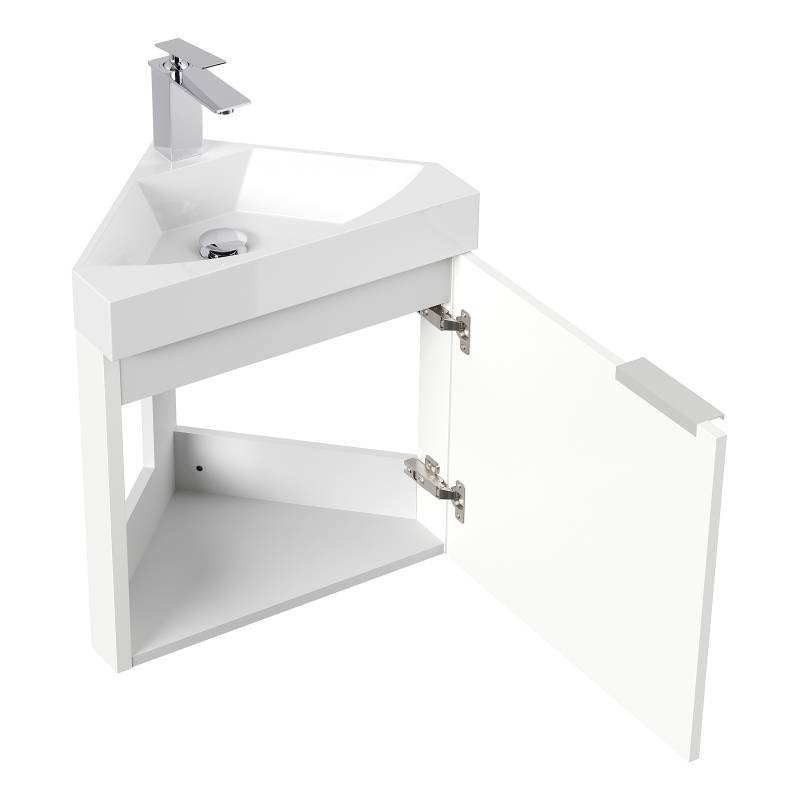 home24 Eck-Waschtisch Delta 52 x 55 x 35cm Weiß/Hochglanz Weiß von home24