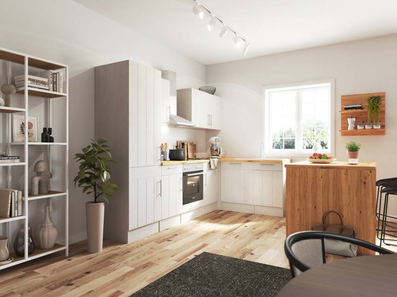 home24 Eckküche Anton Variante A mit Insel 280cm Weiß von home24