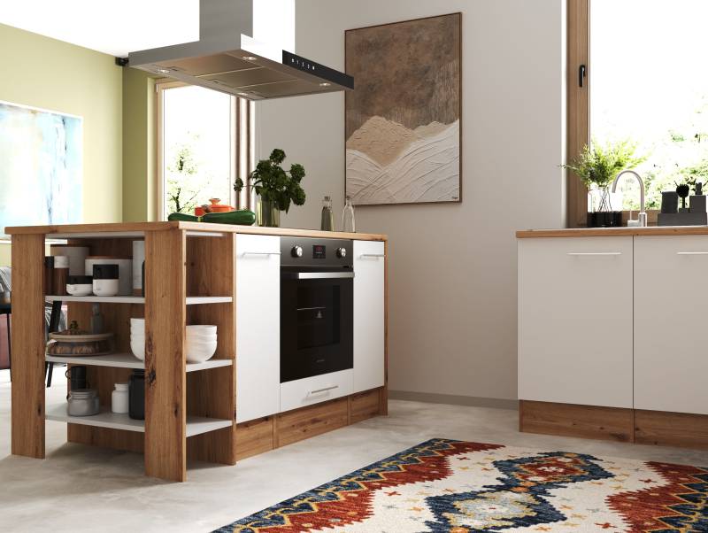 home24 Eckküche Hilde mit Kücheninsel Kombi A 310cm Weiß/Weiß von home24