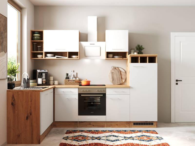 home24 Eckküche Hilde mit Kücheninsel Kombi B 280cm Weiß/Weiß von home24