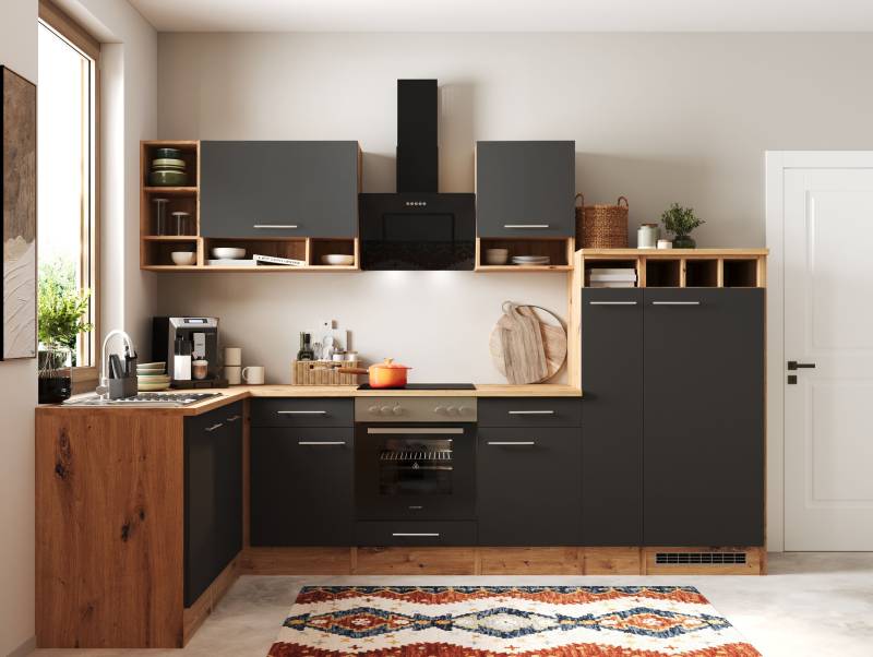 home24 Eckküche Hilde mit Kücheninsel Kombi B 310cm Grau/Grau von home24