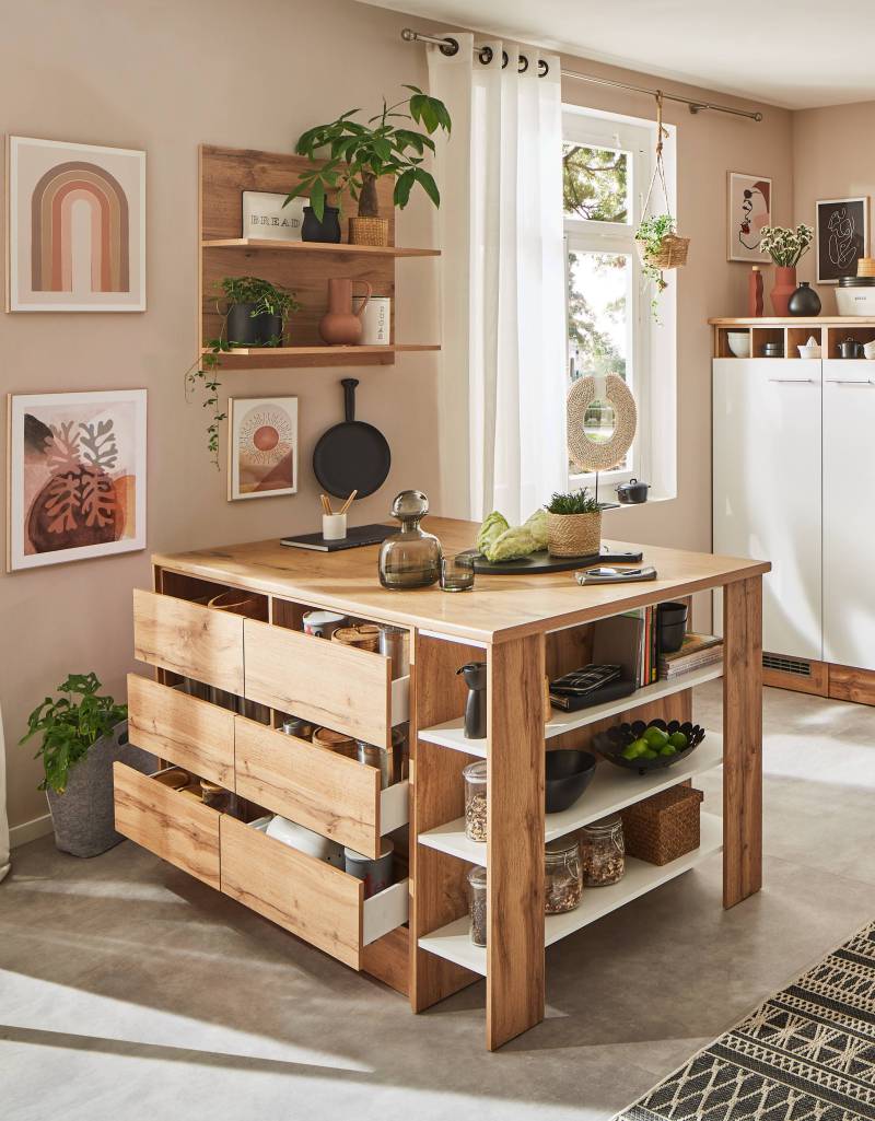 home24 Eckküche Hilde mit Kücheninsel Kombi B 310cm Weiß/Weiß von home24