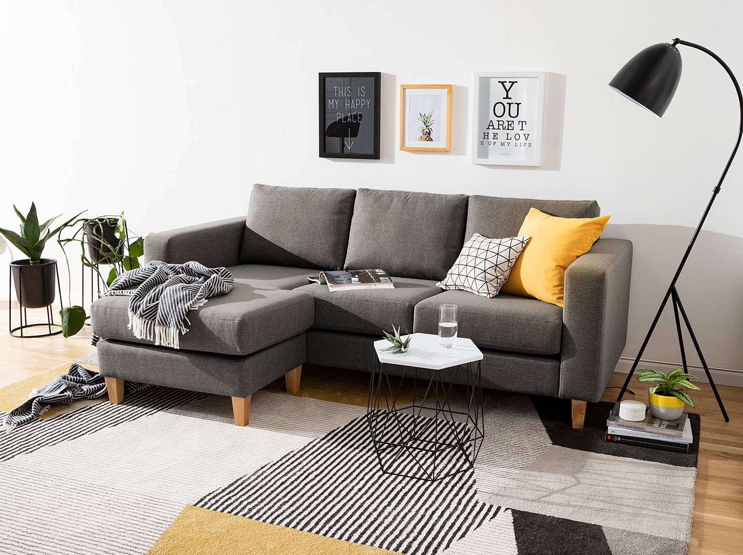 home24 Ecksofa 2-Sitzer mit Longchair Braun/Cubanit Webstoff Inas 214 x 86 x 140cm Longchair davorstehend links Natur von home24