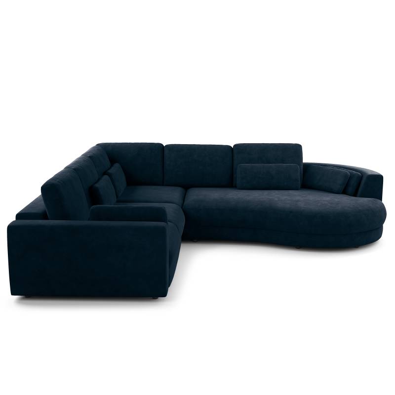 home24 Ecksofa 2-Sitzer mit Ottomane Blau Samt Vina 270 x 74 x 306cm Ottomane davorstehend rechts Modern von home24