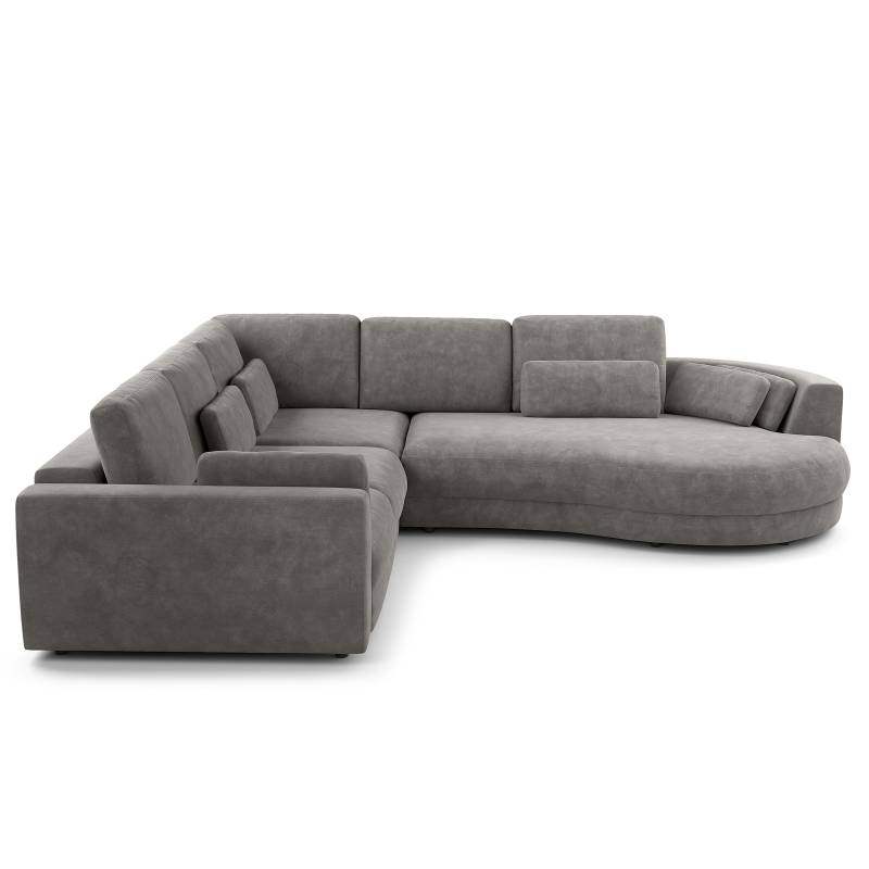home24 Ecksofa 2-Sitzer mit Ottomane Grau Samt Vina 270 x 74 x 306cm Ottomane davorstehend rechts Modern von home24