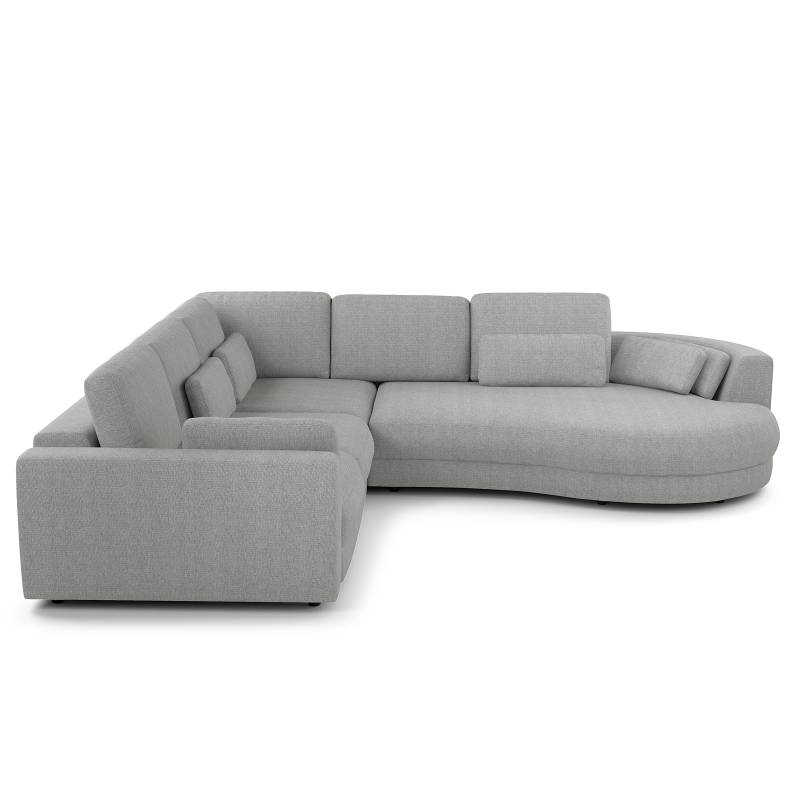 home24 Ecksofa 2-Sitzer mit Ottomane Grau Webstoff Saia 270 x 74 x 306cm Ottomane davorstehend rechts Modern von home24