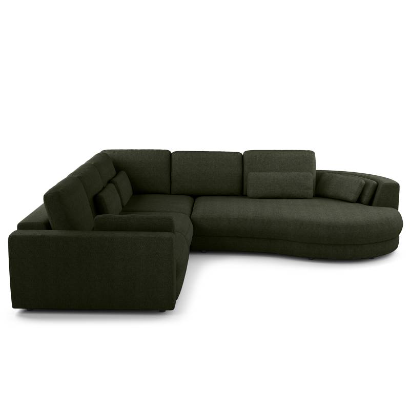 home24 Ecksofa 2-Sitzer mit Ottomane Grün/Grau Webstoff Saia 270 x 74 x 306cm Ottomane davorstehend rechts Modern von home24