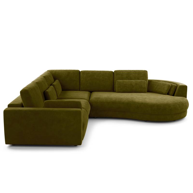 home24 Ecksofa 2-Sitzer mit Ottomane Grün Samt Vina 270 x 74 x 306cm Ottomane davorstehend rechts Modern von home24