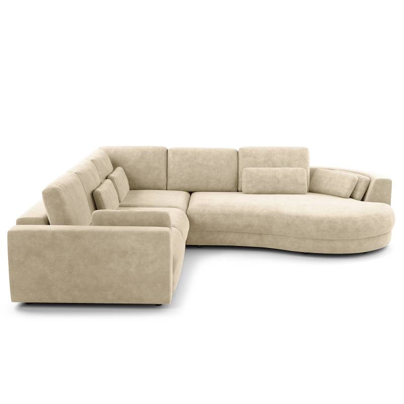home24 Ecksofa 2-Sitzer mit Ottomane Weiß Samt Vina 270 x 74 x 306cm Ottomane davorstehend rechts Modern von home24