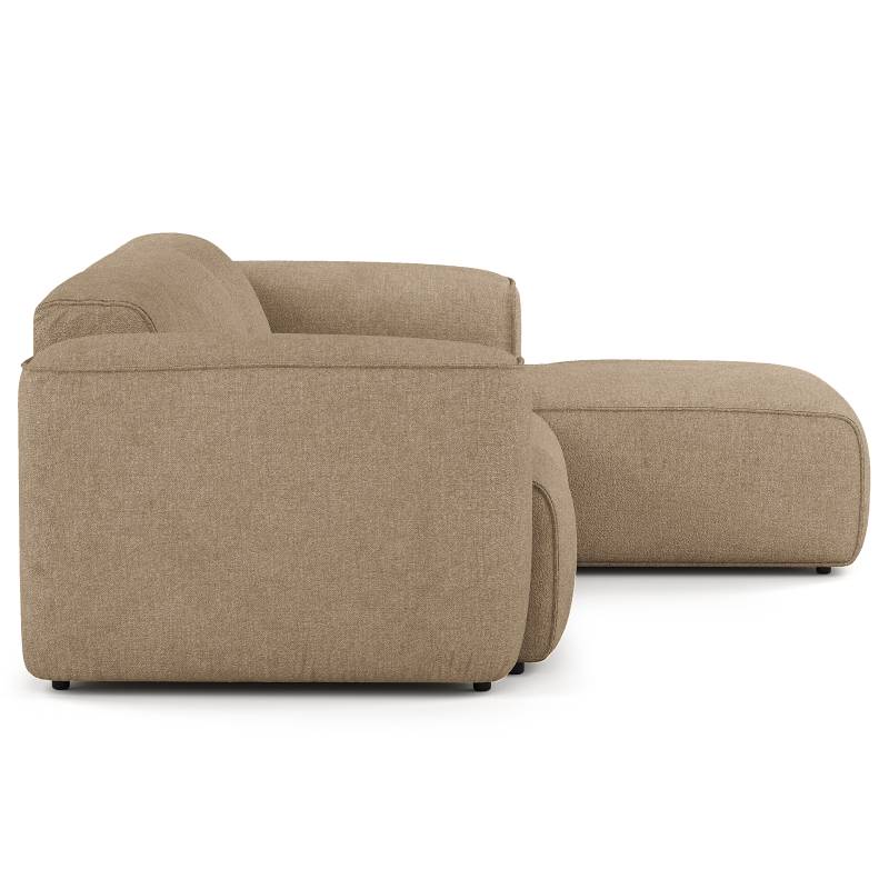 home24 Ecksofa 3-Sitzer mit Longchair Beige Bouclé Stoff Helay 251cm Longchair davorstehend rechts Modern von home24