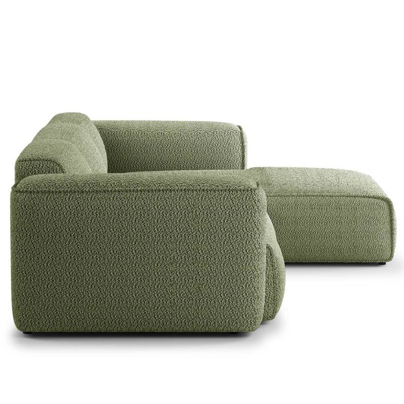home24 Ecksofa 3-Sitzer mit Longchair Grün Bouclé Stoff Bony 251cm Longchair davorstehend rechts Modern von home24