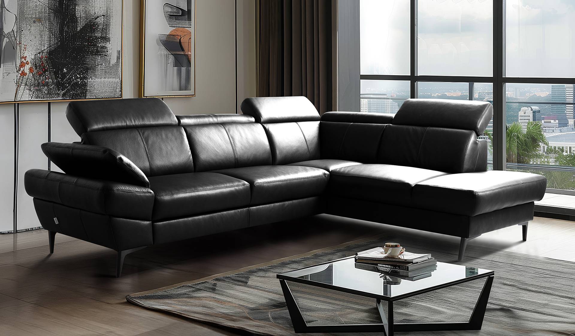 home24 Ecksofa Amphuli mit Ottomane Schwarz Echtleder Mabel / Kunstleder Manda 264 x 80 x 211cm Ottomane davorstehend rechts Kopfstütze home24 Ecksofa Amphuli mit Ottomane Schwarz Echtleder Mabel / Kunstleder Manda 264 x 80 x 211cm Ottomane davorstehend rechts Kopfstütze von home24
