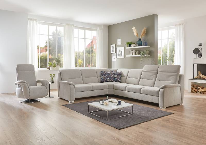 home24 Ecksofa Arrouda Beige Flachgewebe Milaja 303 x 92 x 245cm Ecke davorstehend links mit Schlaffunktion Modern von home24