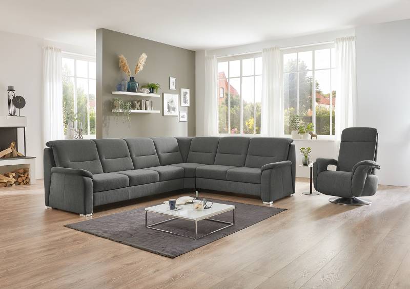 home24 Ecksofa Arrouda Grau Flachgewebe Milaja 303 x 92 x 245cm Ecke davorstehend rechts mit Schlaffunktion Modern von home24