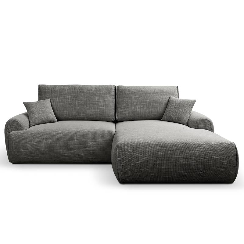 home24 Ecksofa BOLARO mit Schlaffunktion Grau Webstoff Krupa 258 x 90 x 169cm Longchair davorstehend rechts Modern von home24