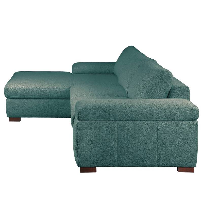 home24 Ecksofa Blau Strukturstoff Purna 303 x 80 x 177cm Longchair davorstehend links Natur von home24