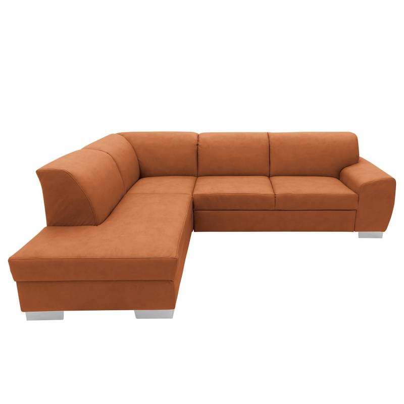 home24 Ecksofa Braun Kunstleder Jami 260 x 81 x 195cm Ottomane davorstehend links mit Schlaffunktion Modern von home24