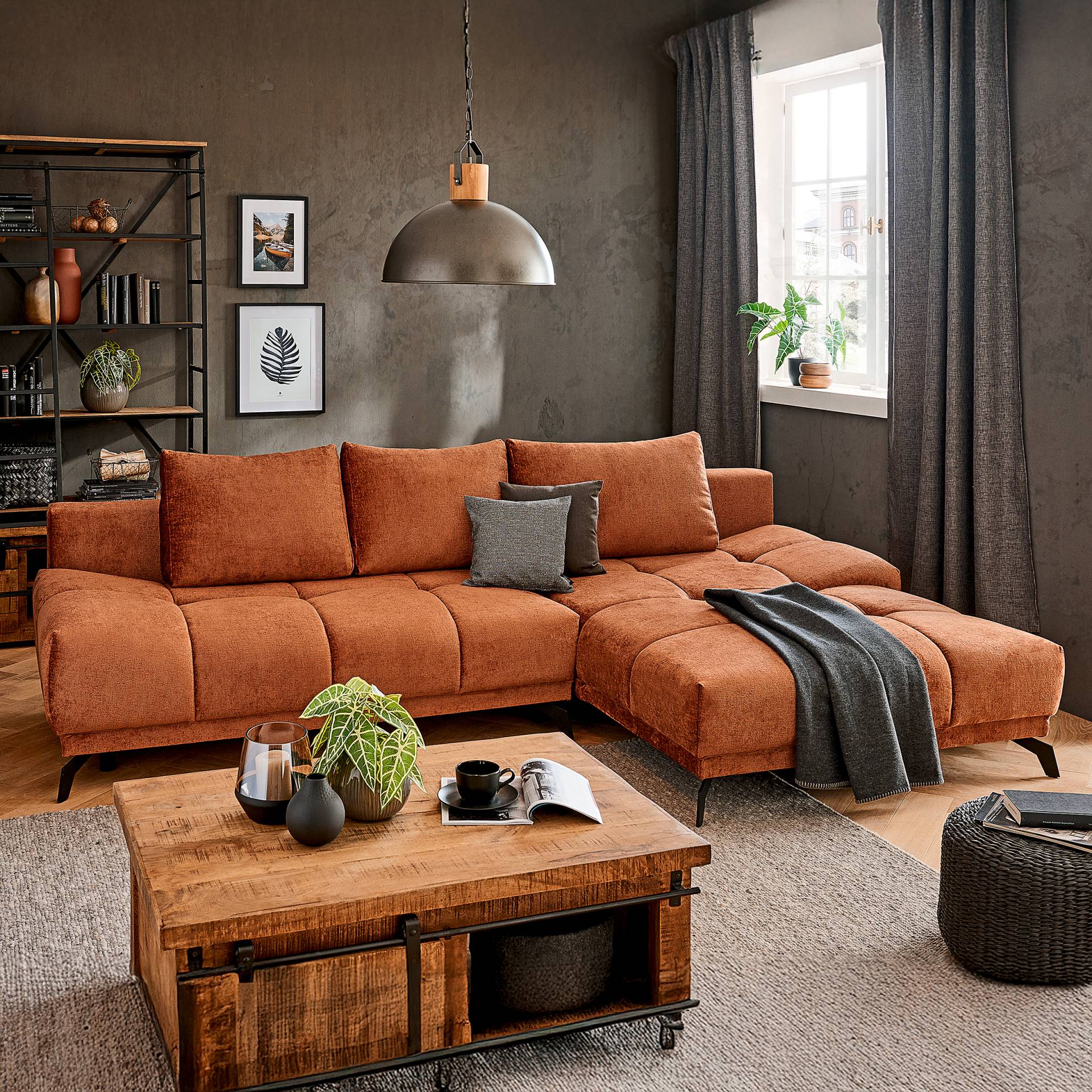 home24 Ecksofa Bulee mit Longchair Orange Webstoff 290 x 90 x 182cm Longchair davorstehend rechts mit Schlaffunktion home24 Ecksofa Bulee mit Longchair Orange Webstoff 290 x 90 x 182cm Longchair davorstehend rechts mit Schlaffunktion von home24