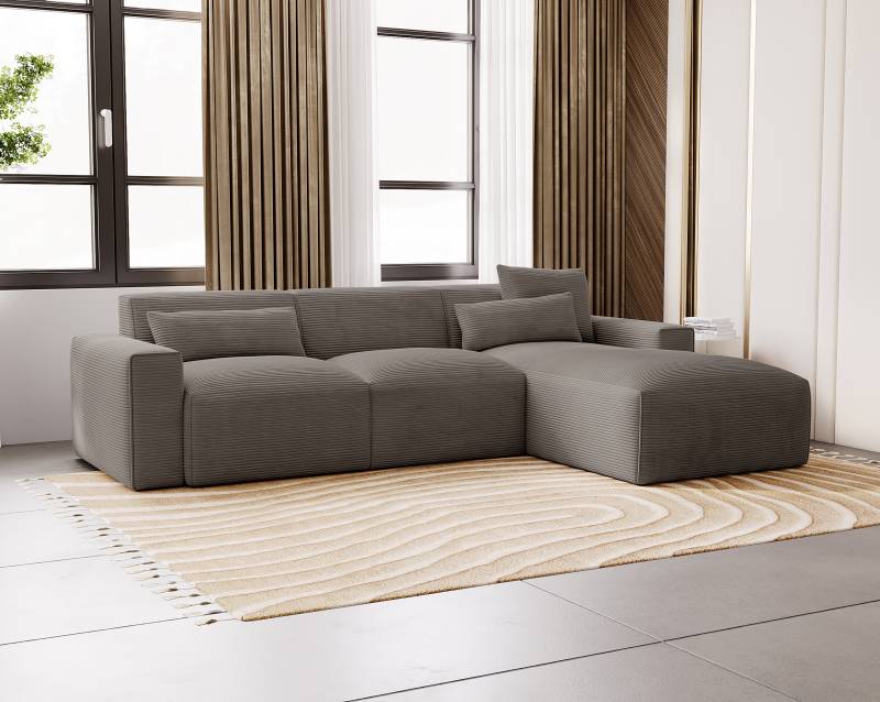 home24 Ecksofa COOBER mit Longchair Braun Cordstoff Zuri 303 x 79 x 196cm Longchair davorstehend rechts Modern von home24