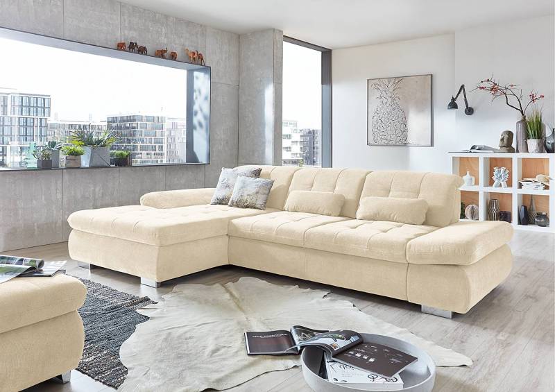 home24 Ecksofa Calstar mit Longchair Beige Webstoff Porcia 331 x 84 x 194cm Longchair davorstehend links ohne Schlaffunktion Modern von home24