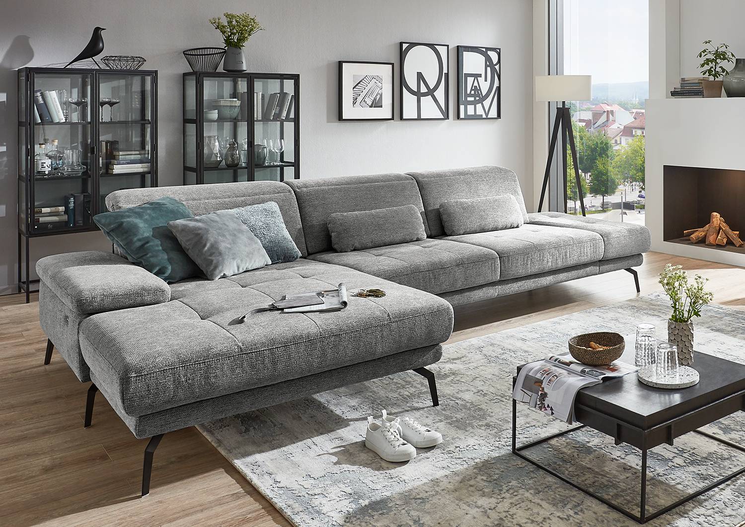 home24 Ecksofa Cidana mit Ottomane Grau Webstoff Fania 328 x 82 x 190cm Ottomane davorstehend links Kopfstütze verstellbar Modern home24 Ecksofa Cidana mit Ottomane Grau Webstoff Fania 328 x 82 x 190cm Ottomane davorstehend links Kopfstütze verstellbar Modern von home24