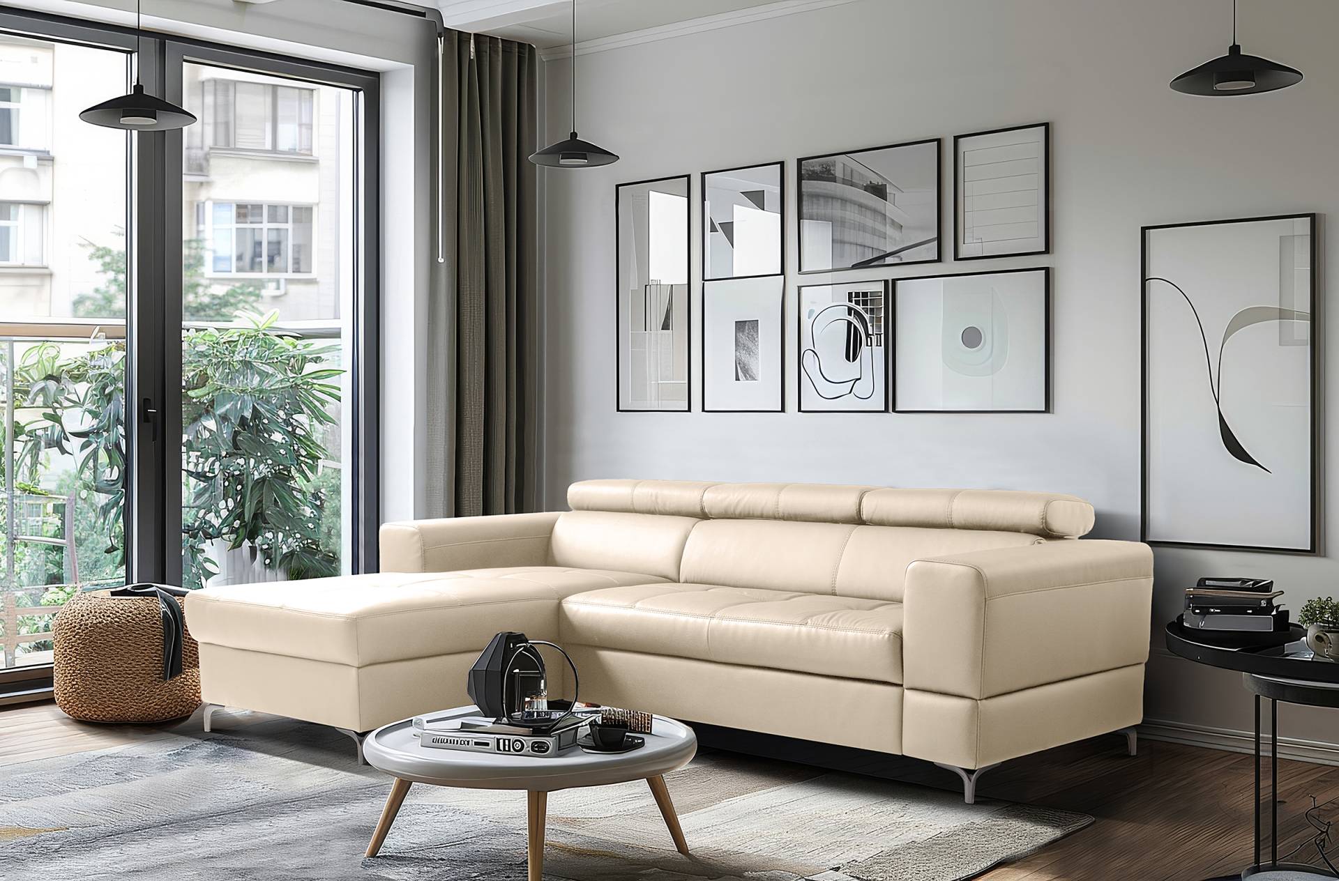 home24 Ecksofa Elaman mit Longchair Grau Echtleder Mabel / Kunstleder Manda 247 x 75 x 173cm Longchair davorstehend links Modern home24 Ecksofa Elaman mit Longchair Grau Echtleder Mabel / Kunstleder Manda 247 x 75 x 173cm Longchair davorstehend links Modern von home24