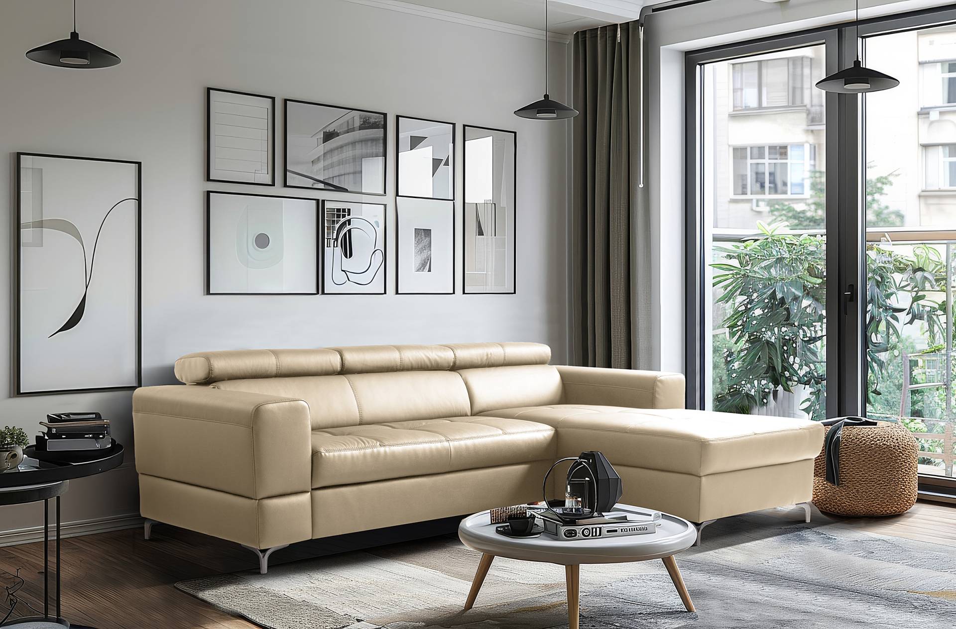 home24 Ecksofa Elaman mit Longchair Grau Echtleder Mabel / Kunstleder Manda 247 x 75 x 173cm Longchair davorstehend rechts Modern home24 Ecksofa Elaman mit Longchair Grau Echtleder Mabel / Kunstleder Manda 247 x 75 x 173cm Longchair davorstehend rechts Modern von home24