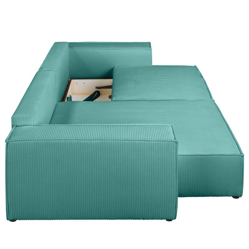 home24 Ecksofa GAAVY mit Longchair 255 cm Blau Cordstoff Poppy 255 x 70 x 148cm Longchair beidseitig montierbar Modern von home24