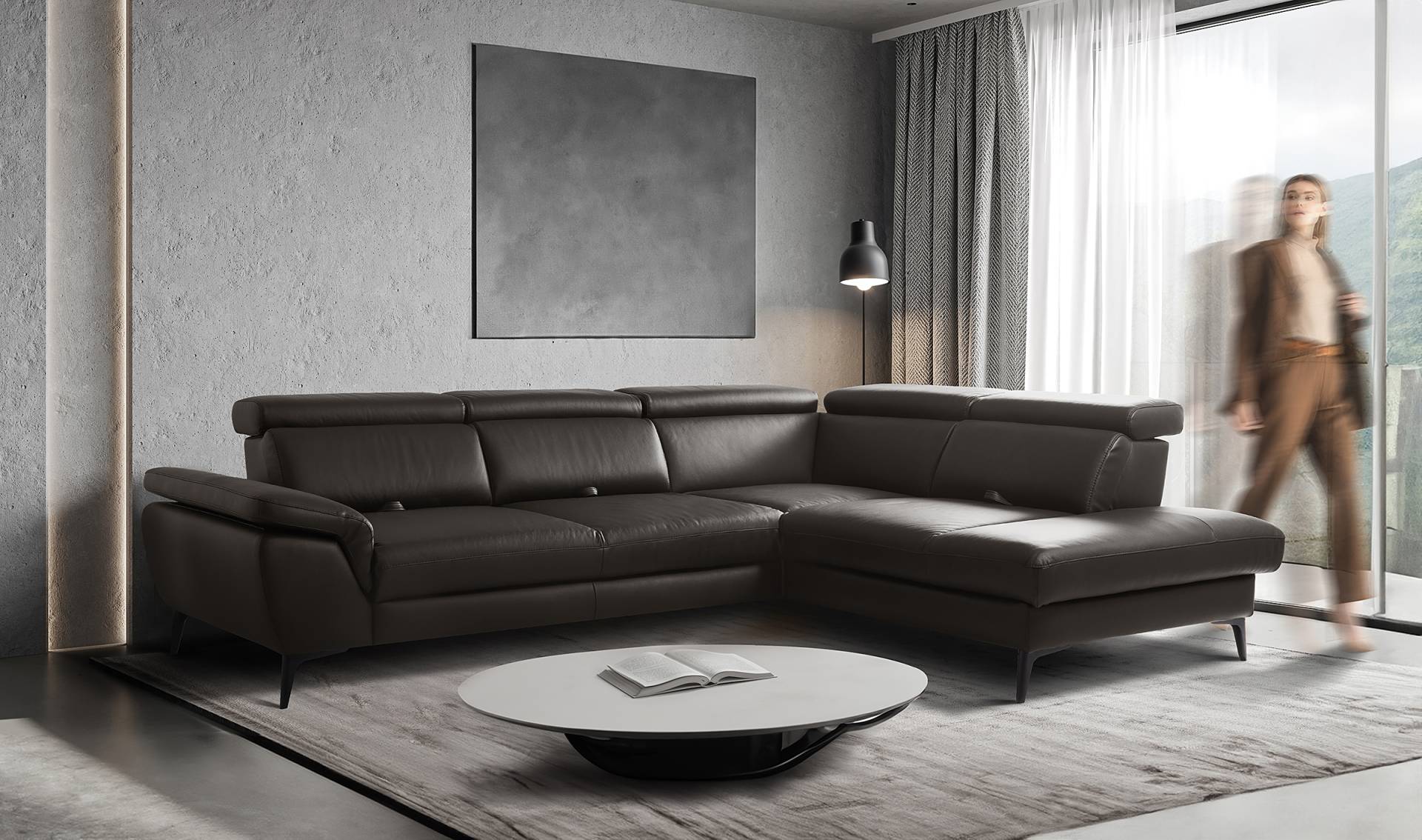 home24 Ecksofa Gables mit Ottomane Braun Echtleder Mabel / Kunstleder Manda 274 x 80 x 220cm Ottomane davorstehend rechts ohne Schlaffunktion Modern home24 Ecksofa Gables mit Ottomane Braun Echtleder Mabel / Kunstleder Manda 274 x 80 x 220cm Ottomane davorstehend rechts ohne Schlaffunktion Modern von home24