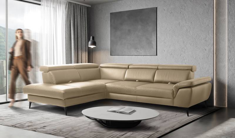 home24 Ecksofa Gables mit Ottomane Grau Mischgewebe Manda 274 x 80 x 220cm Ottomane davorstehend links mit Schlaffunktion Modern von home24