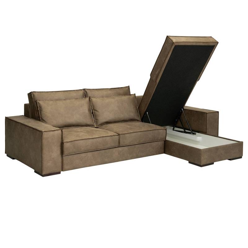 home24 Ecksofa Gurabo Braun Microfaser Yaka 275 x 86 x 180cm Longchair davorstehend rechts Modern von home24