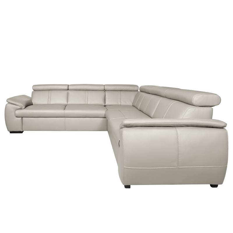 home24 Ecksofa mit Schlaffunktion Typ B Grau/Hellgrau Echtleder Mabel 265 x 82 x 265cm Schlaffunktion davorstehend links mit Schlaffunktion Modern von home24