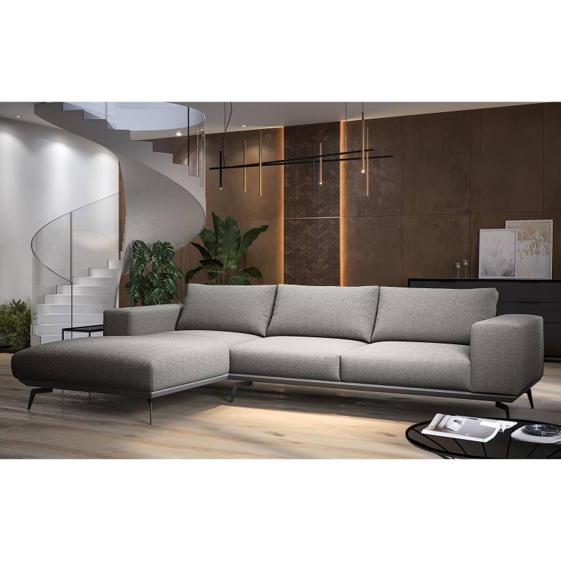 home24 Ecksofa Lemina mit Longchair Grau Chenille Relana 330 x 87 x 180cm Longchair davorstehend links Modern von home24