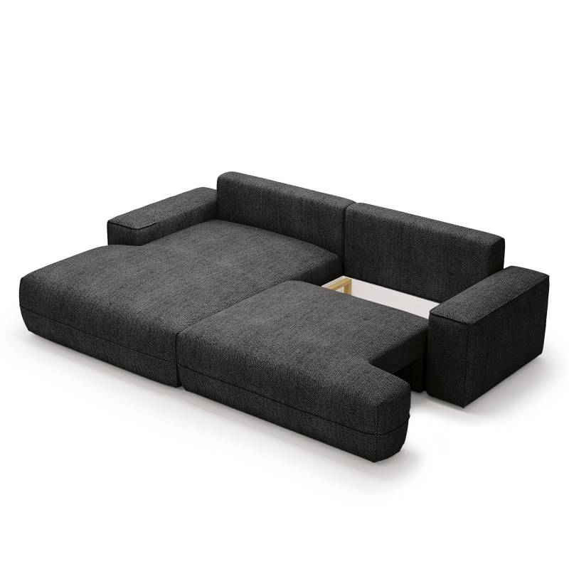 home24 Ecksofa MEREEN mit Schlaffunktion Grün Webstoff Monja 272 x 88 x 156cm Longchair davorstehend links Modern von home24