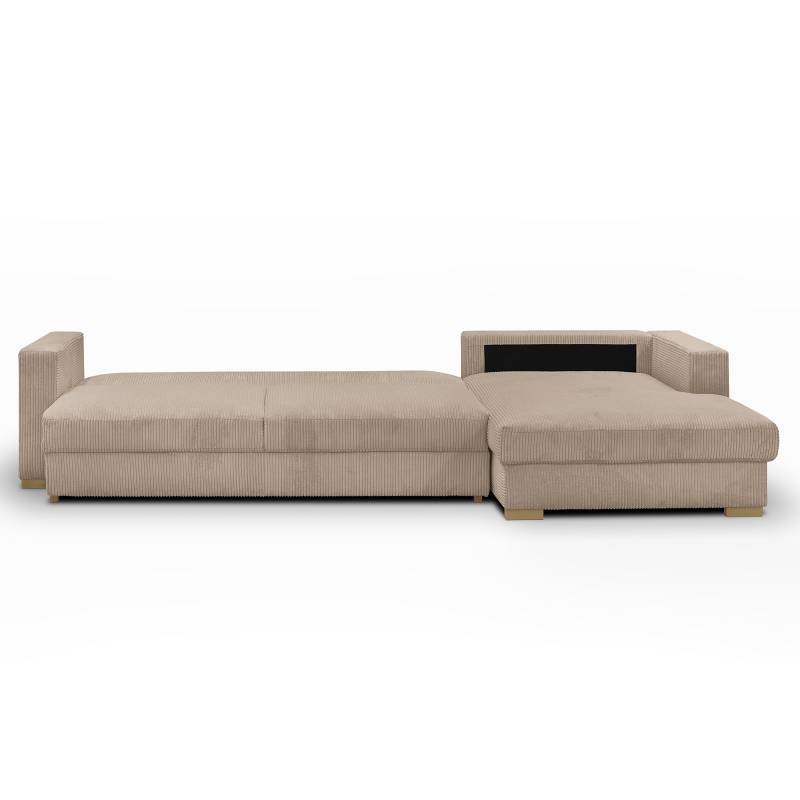 home24 Ecksofa MONTI mit Schlaffunktion Beige Cordstoff Poppy 287 x 76 x 167cm Longchair davorstehend rechts mit Schlaffunktion Modern von home24