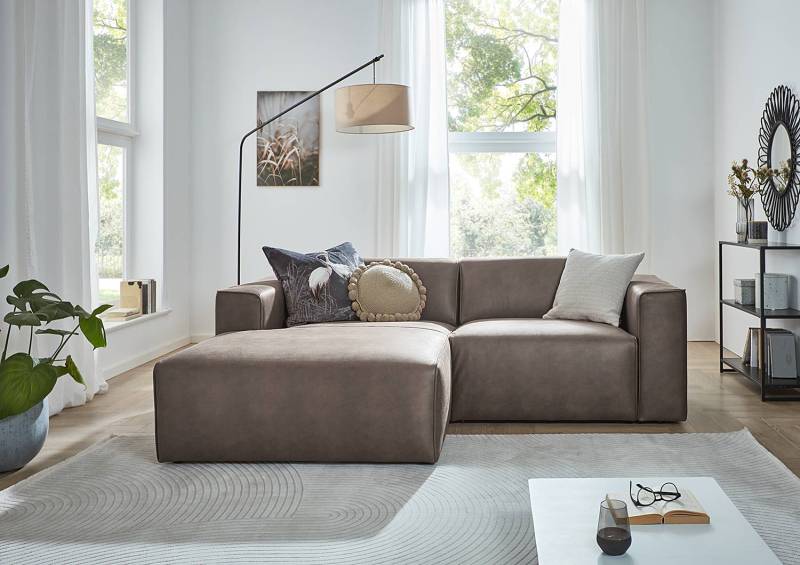home24 Ecksofa Mandrio mit Longchair Braun Mischgewebe Keana 234cm Longchair davorstehend links Landhaus von home24
