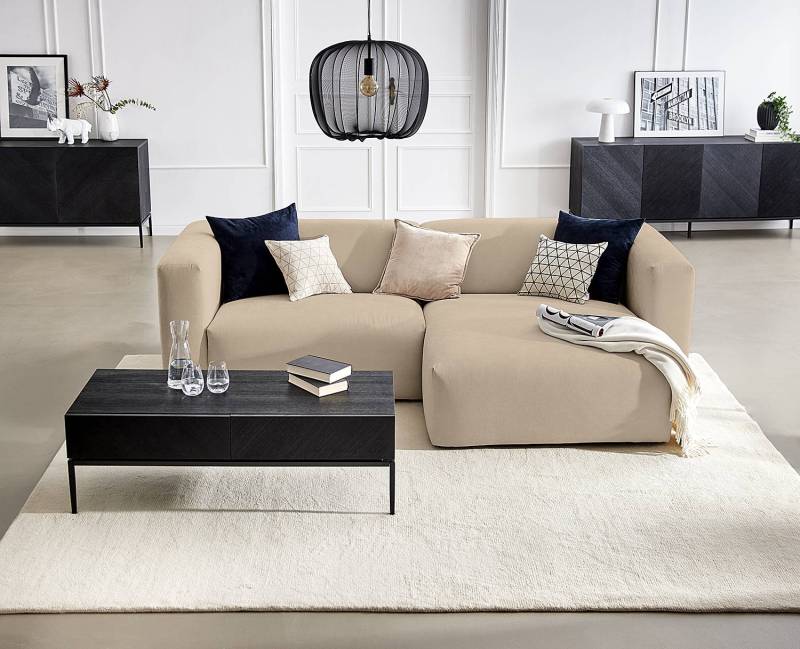 home24 Ecksofa Minaya Braun Strukturstoff Kari 255 x 72 x 160cm Longchair davorstehend rechts Modern von home24