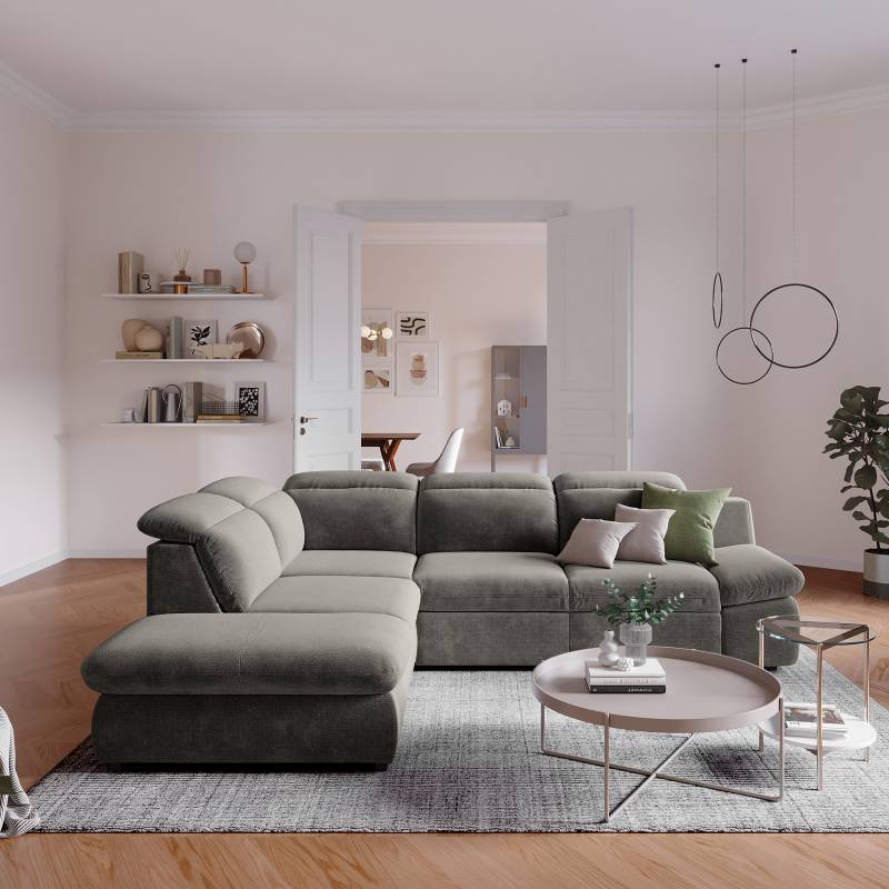 home24 Ecksofa Okit mit Ottomane Grau Chenille Orla 271 x 94 x 218cm Ottomane davorstehend links mit Schlaffunktion Modern von home24