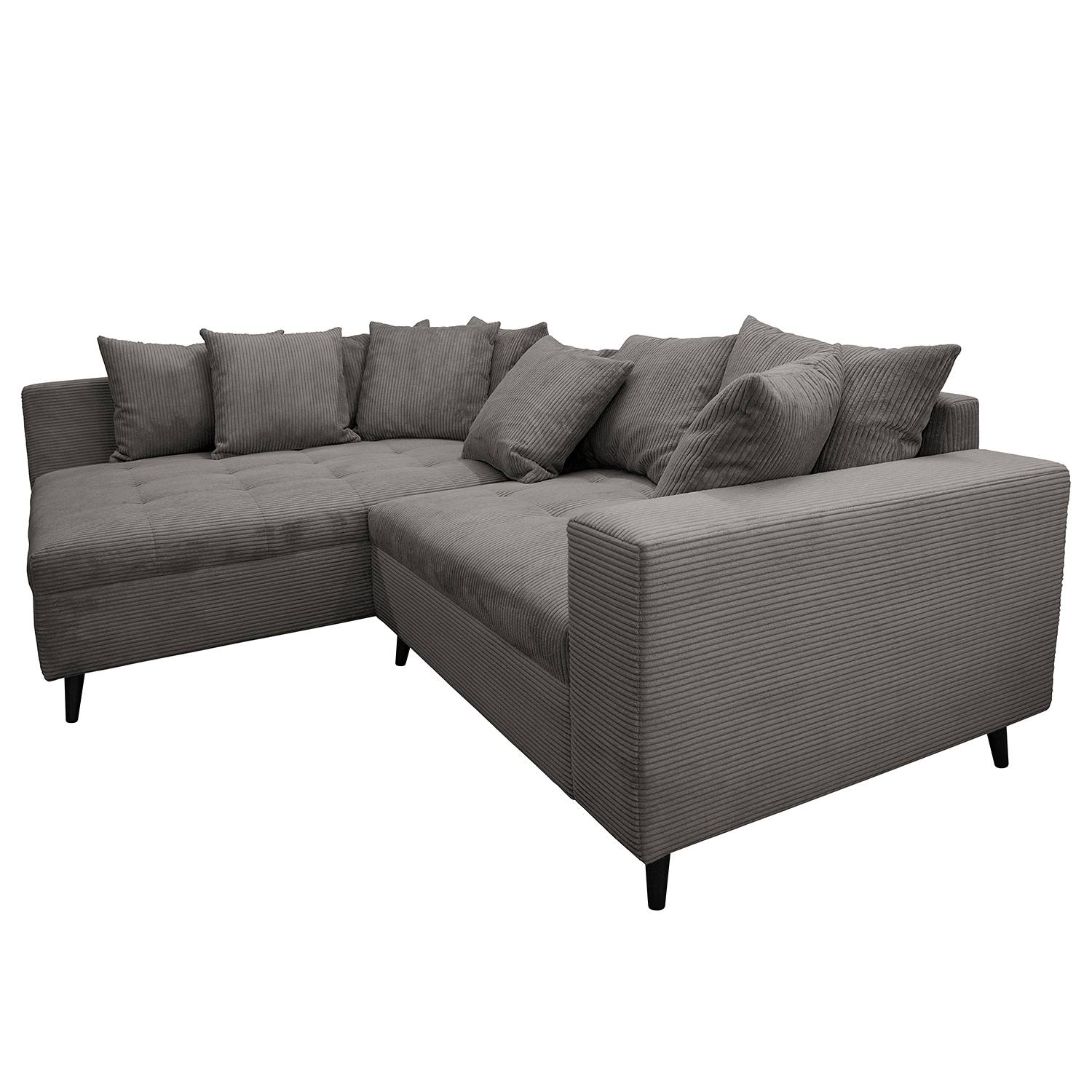 home24 Ecksofa PRUNO mit Hocker Grau Cordstoff Poppy 247 x 80 x 174cm Ottomane davorstehend links Modern von home24