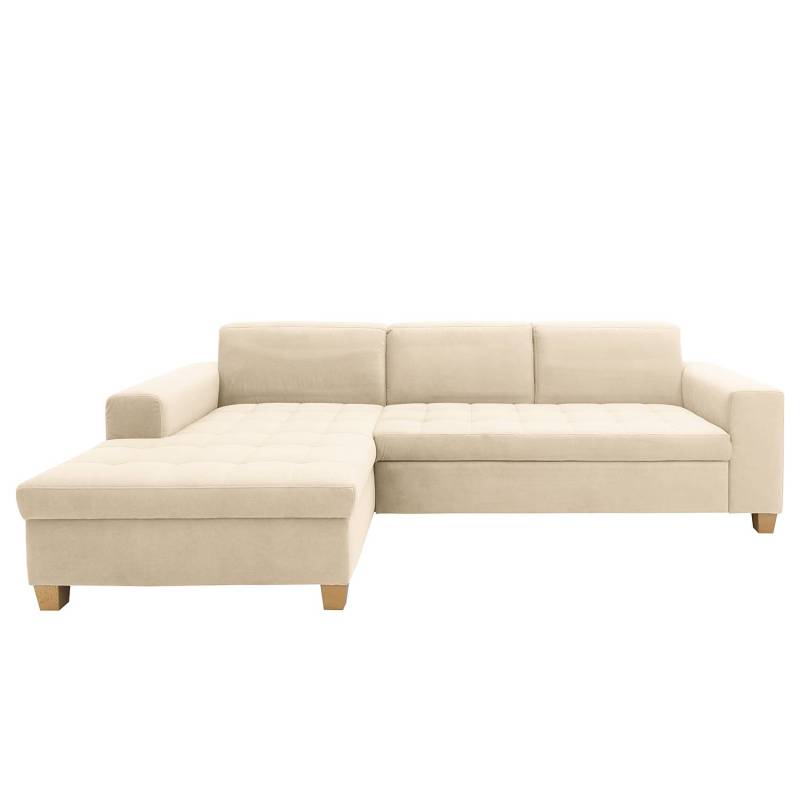 home24 Ecksofa Roblin Grau Samt Loana 266 x 80 x 162cm Longchair davorstehend links Schlaffunktion Natur von home24