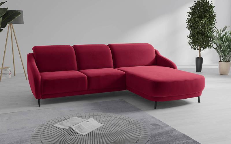 home24 Ecksofa Sabarto Rot Samt Ravi 271 x 93 x 191cm Longchair davorstehend rechts Keine Funktion Landhaus von home24